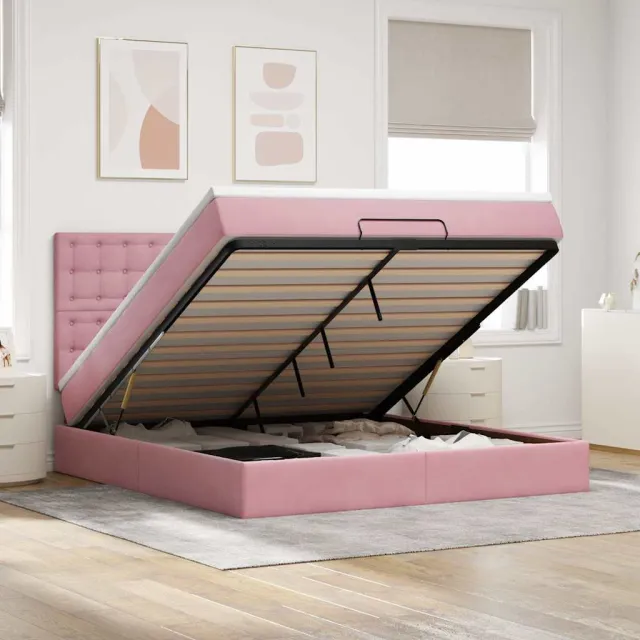vidaXL Ottoman bed met matrassen en LED's 160x200cm fluweel roze
