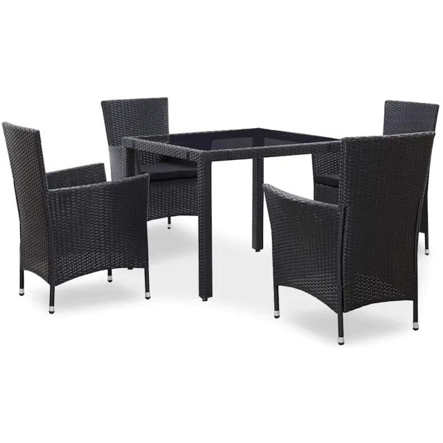 vidaXL 5-delige Tuinset poly rattan zwart