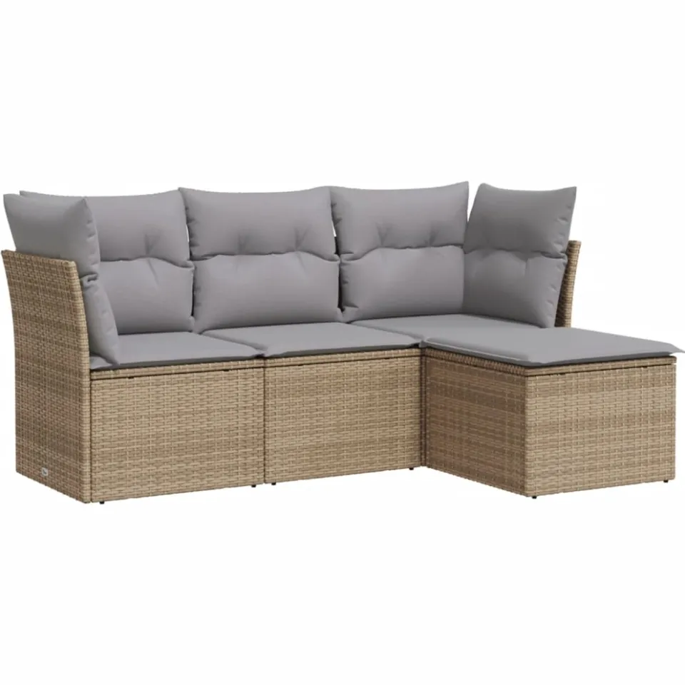 vidaXL 4-delige Loungeset met kussens poly rattan beige, foto 3