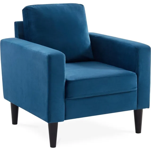 sweeek Fauteuil 1 zitplaats met rubberhouten poten en fluweel - bjorn Blauw
