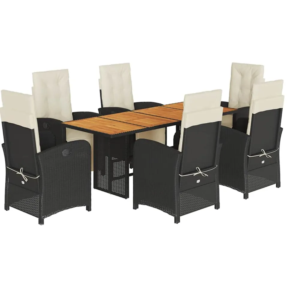 vidaXL 7-delige Tuinset met kussens poly rattan zwart, foto 3