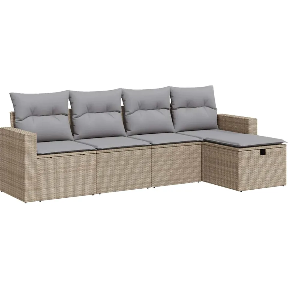 vidaXL 5-delige Loungeset met kussens poly rattan beige, foto 3