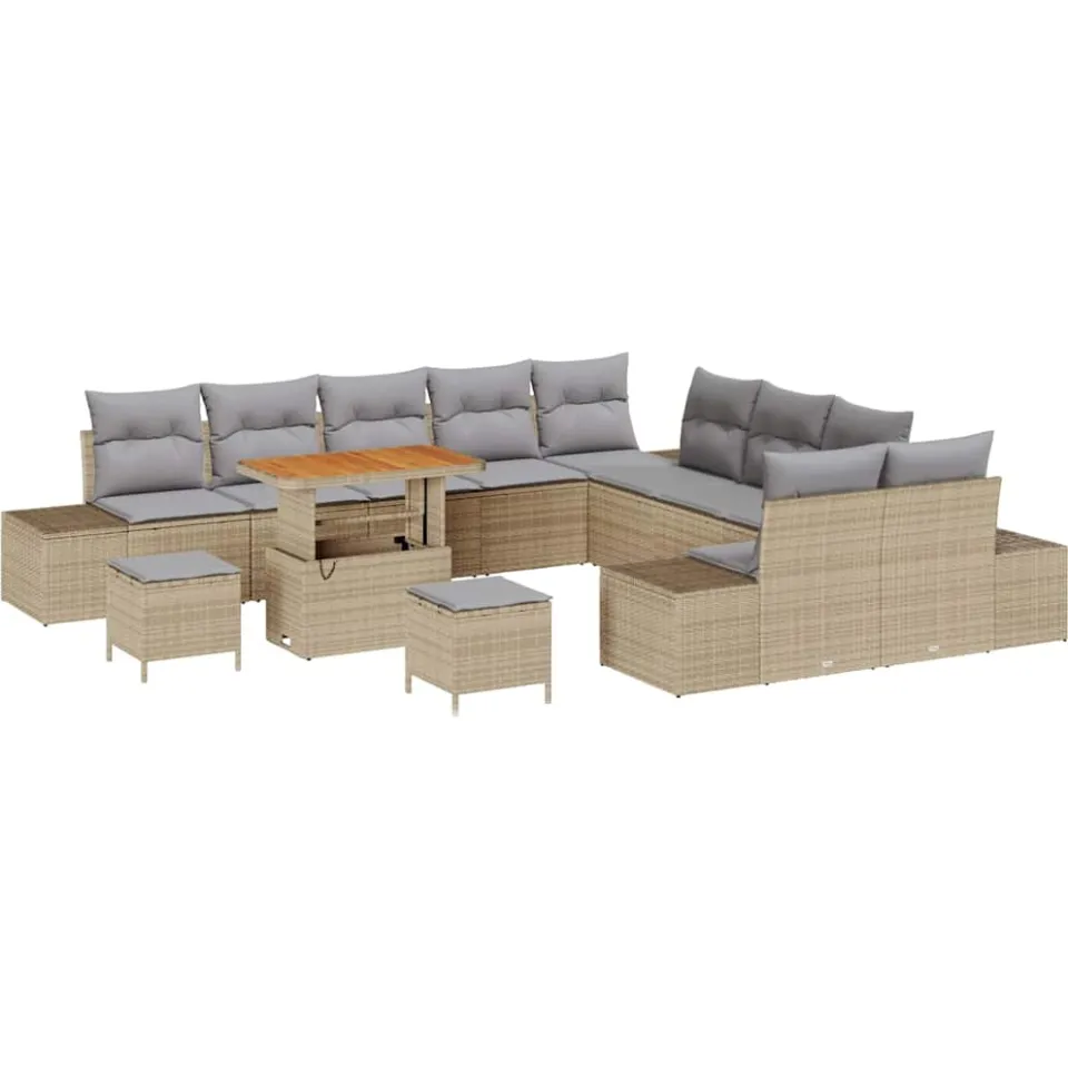 vidaXL Tuinbankenset 13 st Beige poly rattan, foto 3