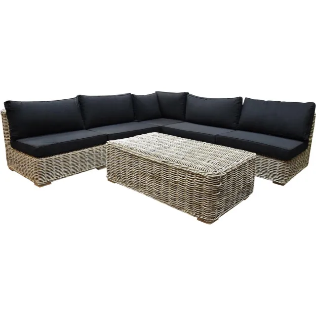 AVH-Collectie Nissah modulair hoek loungeset 6 delig naturel rotan
