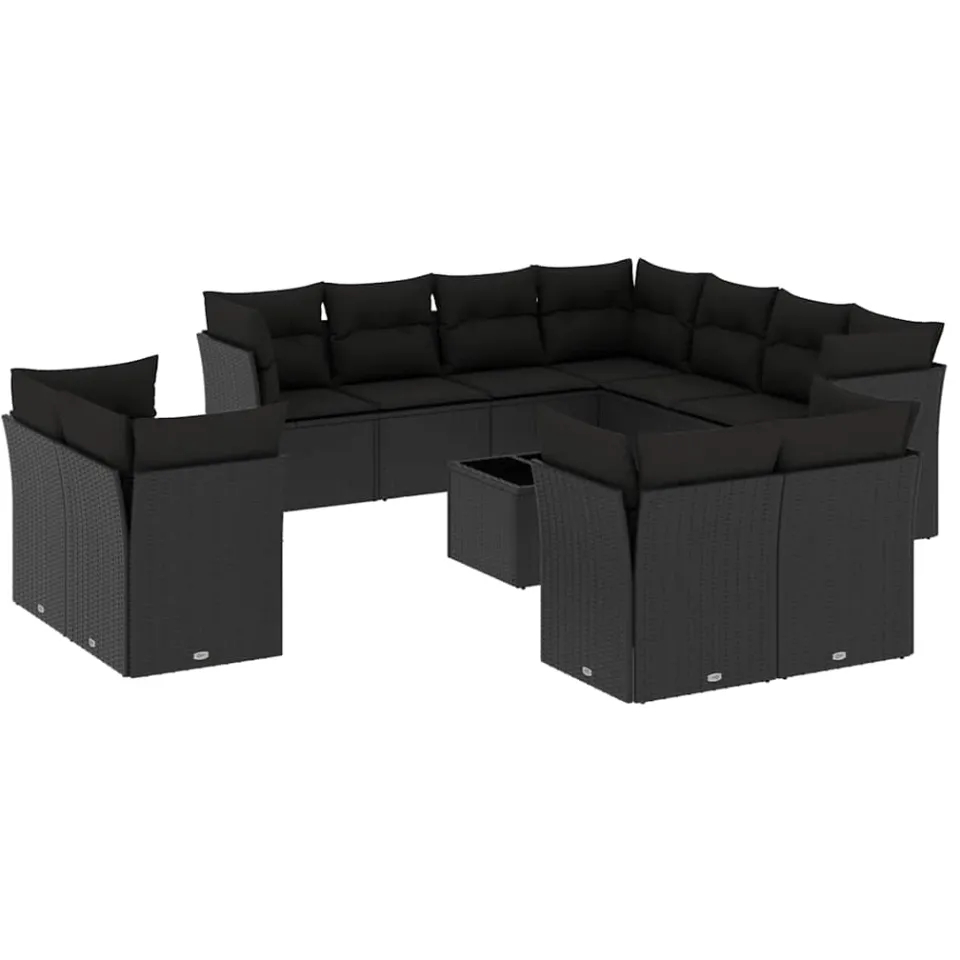 vidaXL 12-delige Loungeset met kussens poly rattan zwart