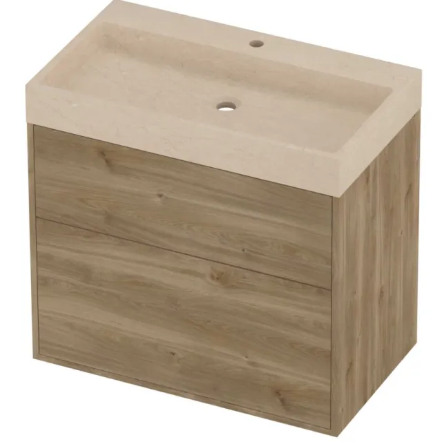 Proline Evoli Badmeubelset Hardsteen Loft 1 Kraangat Voor Grepen 80x46x75 cm Sand Stone Cider Oak Eiken