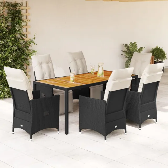 vidaXL 7-delige Tuinset met kussens poly rattan zwart, foto 2