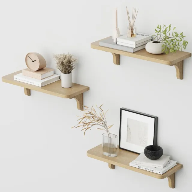Unyqoos Set van drie houten zwevende wandplanken voor stijlvolle opbergruimte Bruin