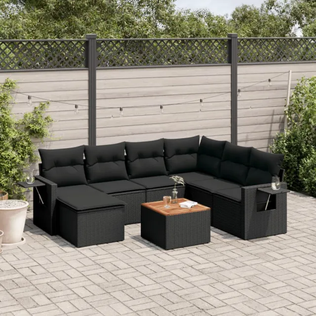 vidaXL 8-delige Loungeset met kussens poly rattan zwart, foto 2