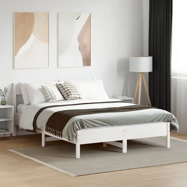 vidaXL Bedframe zonder matras massief grenenhout wit 160x200 cm