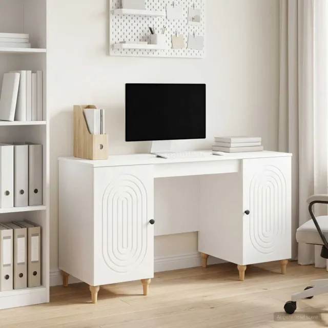 vidaXL Bureau Hoogglans wit 142,5 x 50 x 75 cm Bewerkt hout, foto 2