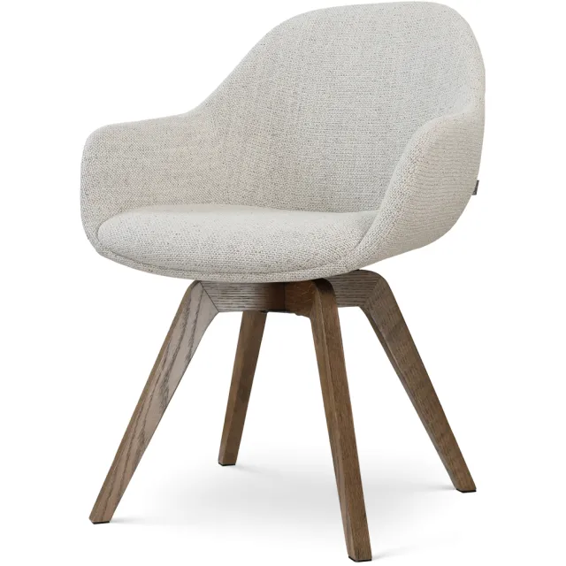 Nolon Noor-Mae draaibare eetkamerstoel beige gemêleerd - walnoot houten onderstel