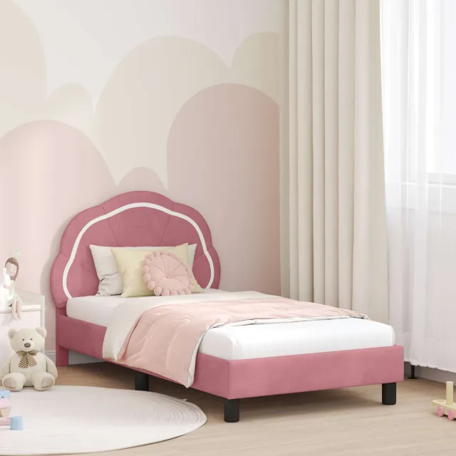 vidaXL Bedframe voor kinderen met hoofdbord Roze 80 x 160 cm Fluweel
