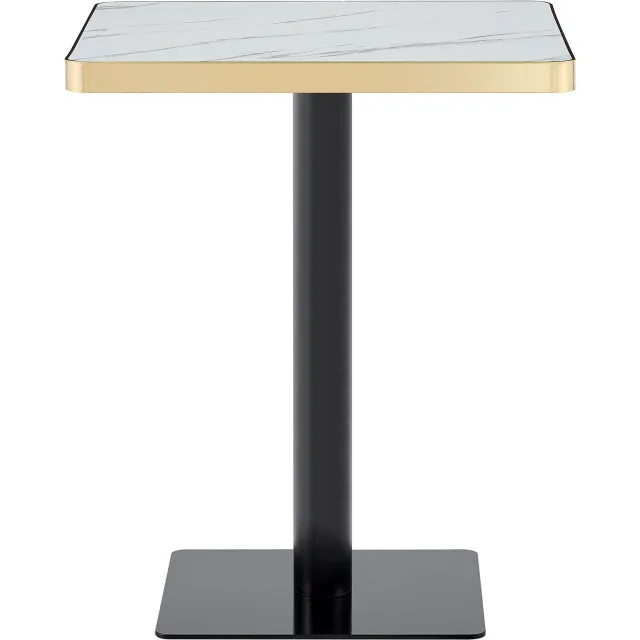 SONNENH Vierkante eettafel met marmerlook en gouden rand - 60 x 60 x 74 cm Witte marmerlook, zwart en goudkleurig