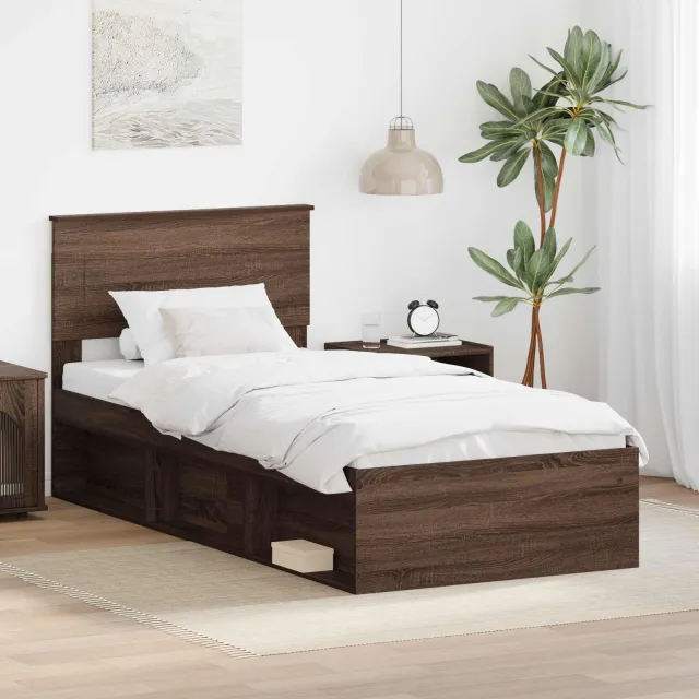 vidaXL Bedframe met hoofdeinde Bruin Eiken 75 x 190 cm Bewerkt hout