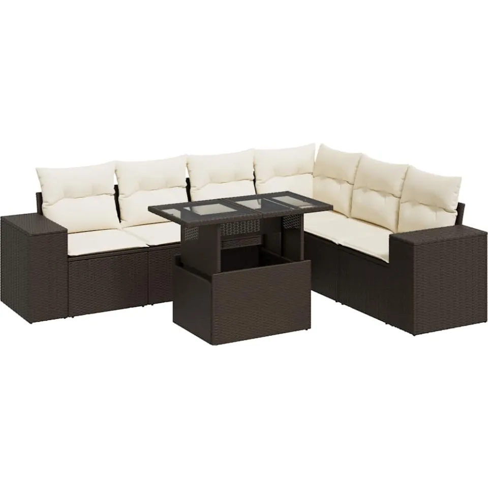 vidaXL 7-delige Loungeset met kussens poly rattan bruin, foto 3