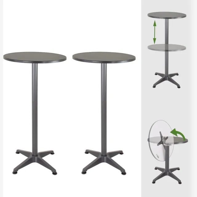 TRUTZHOLM Bartafel en bistrotafel - Inklapbaar - In hoogte verstelbaar - 70 of 115 cm hoog - Aluminium - Ø 60 cm - Antraciet - Set van 2