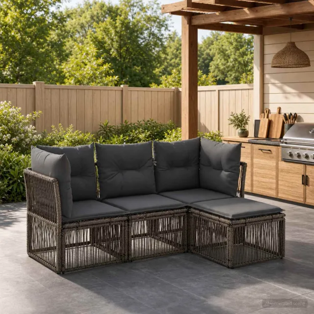 vidaXL Tuinbankenset 4 st 4-zits Grijs poly rattan, foto 2