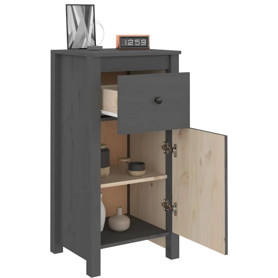 vidaXL Dressoirs 2 st 40x35x80 cm massief grenenhout grijs