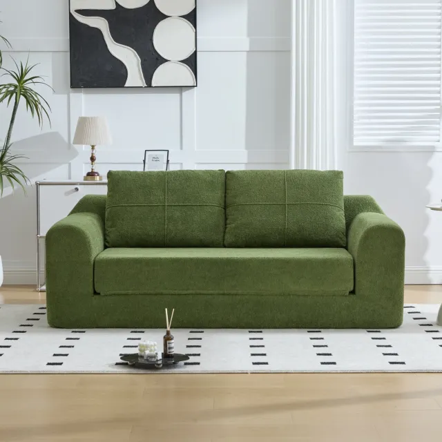 CHICFURN Slaapbank - 2-in-1 - Met armleuningen - Army Green Legergroen