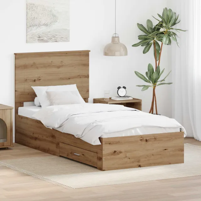 vidaXL Bedframe met lade Artisan Eiken 90 x 190 cm Bewerkt hout Bruin