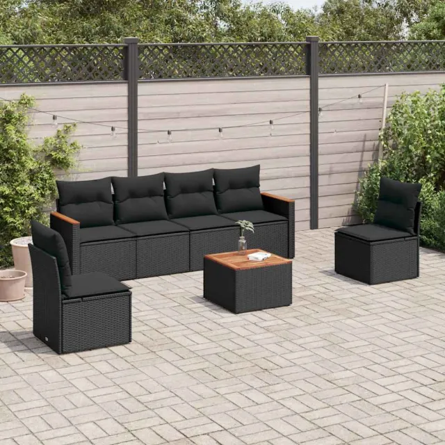 vidaXL 7-delige Loungeset met kussens poly rattan zwart, foto 2
