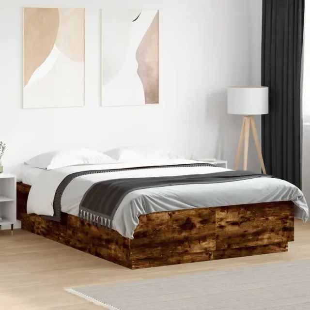 vidaXL Bedframe bewerkt hout gerookt eikenkleurig 120x200 cm Bruin