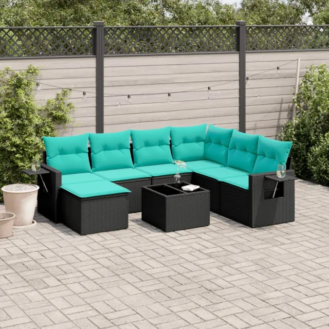 vidaXL 8-delige tuinbankset met kussens, zwart polyrotan, foto 2