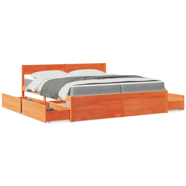 vidaXL Bed met lades en matras massief grenenhout wasbruin 200x200 cm