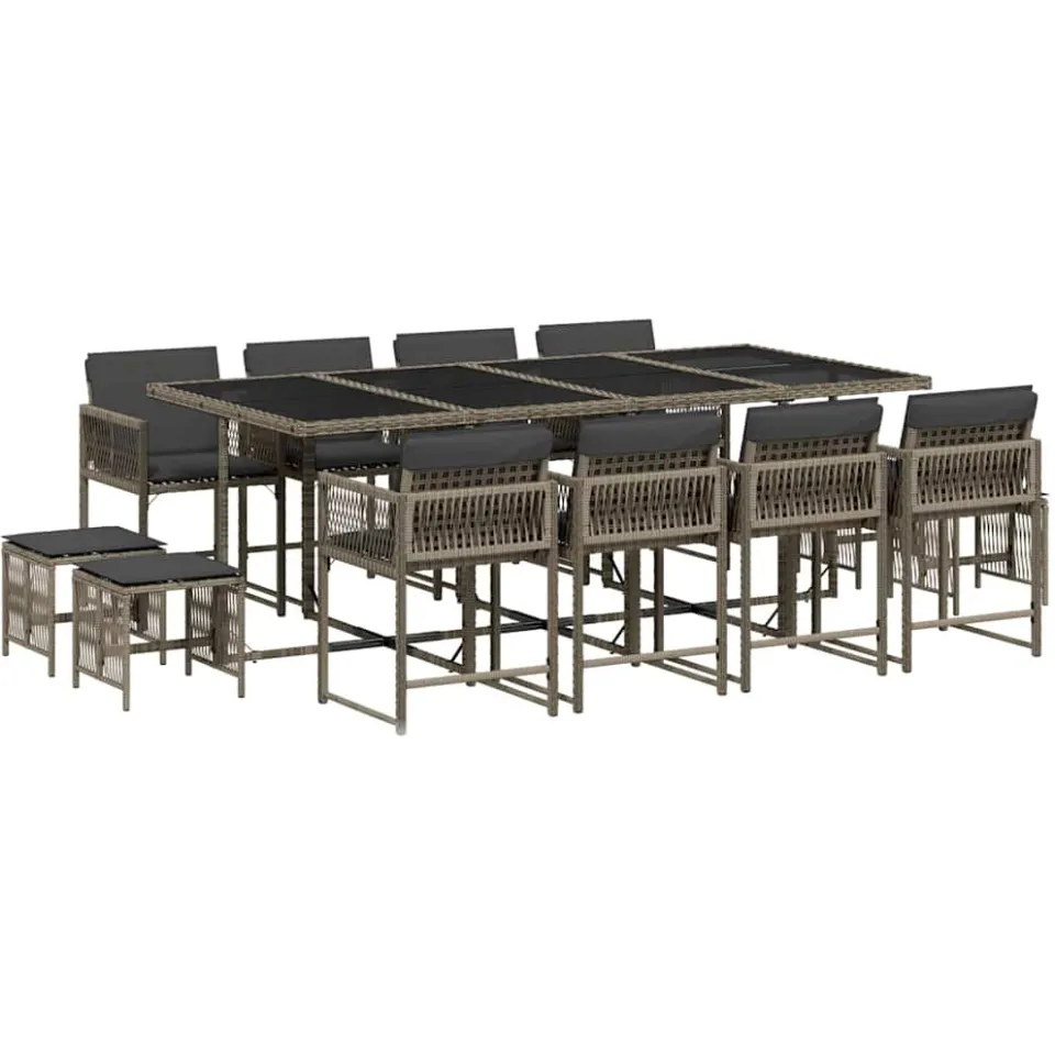 vidaXL 13-delige Tuinset met kussens poly rattan grijs, foto 3