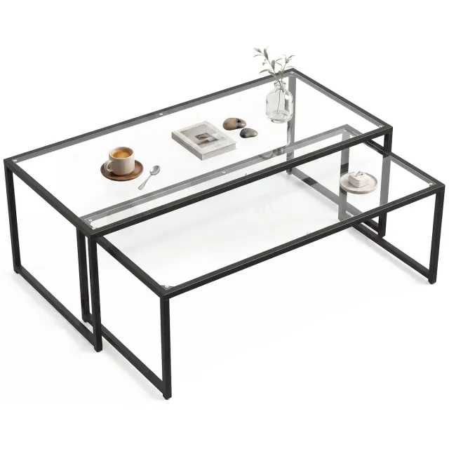 Homcom Salontafelset - Gehard glas - 119x56x44,5cm - Zwart