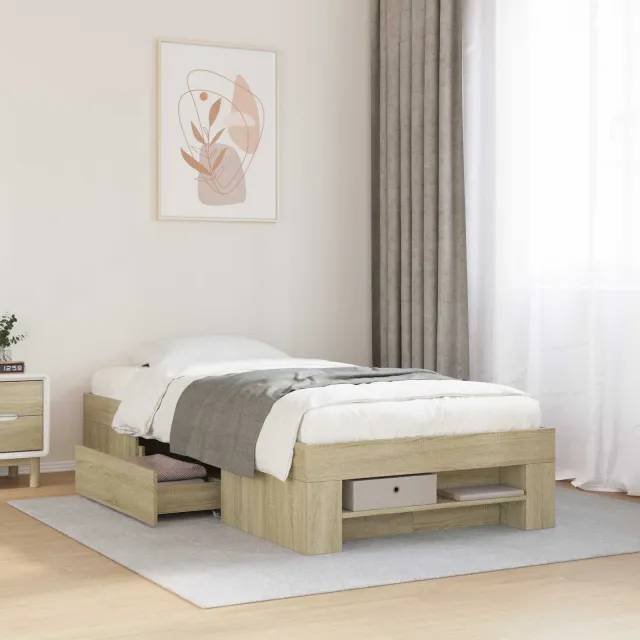 vidaXL Bedframe met opslag Sonoma Eiken 80 x 200 cm Bewerkt hout Bruin