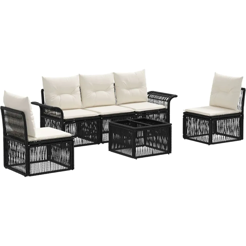 vidaXL Tuinbankenset 6 st Zwart poly rattan, foto 3