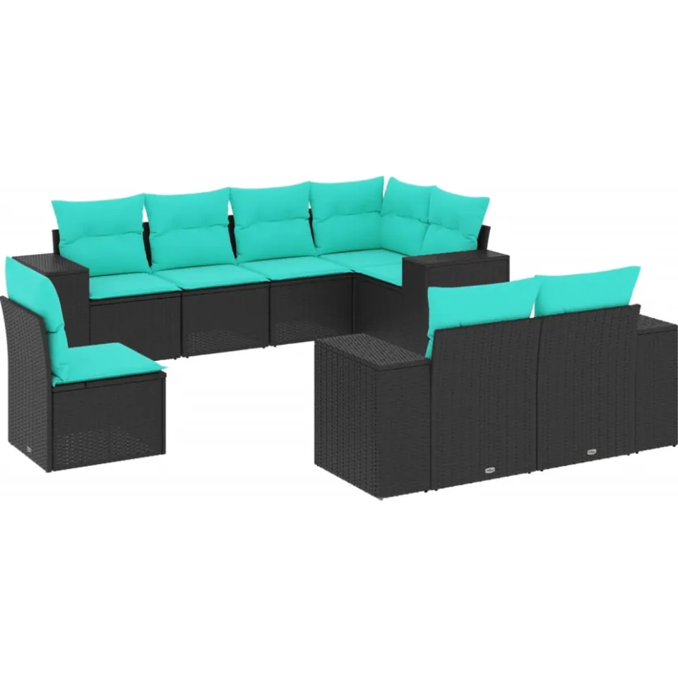 vidaXL 8-delige tuinbankset met kussens, zwart polyrotan, foto 3