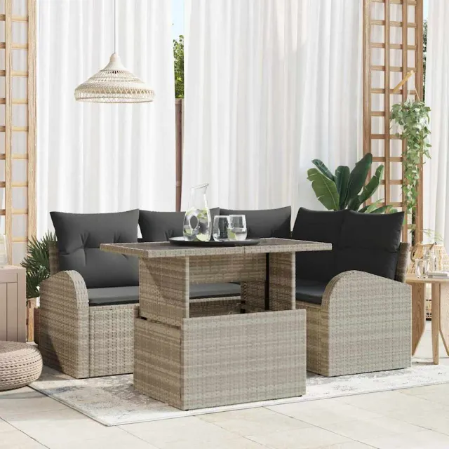 vidaXL Tuin Sofa Set 5 st Lichtgrijs poly rattan, foto 2