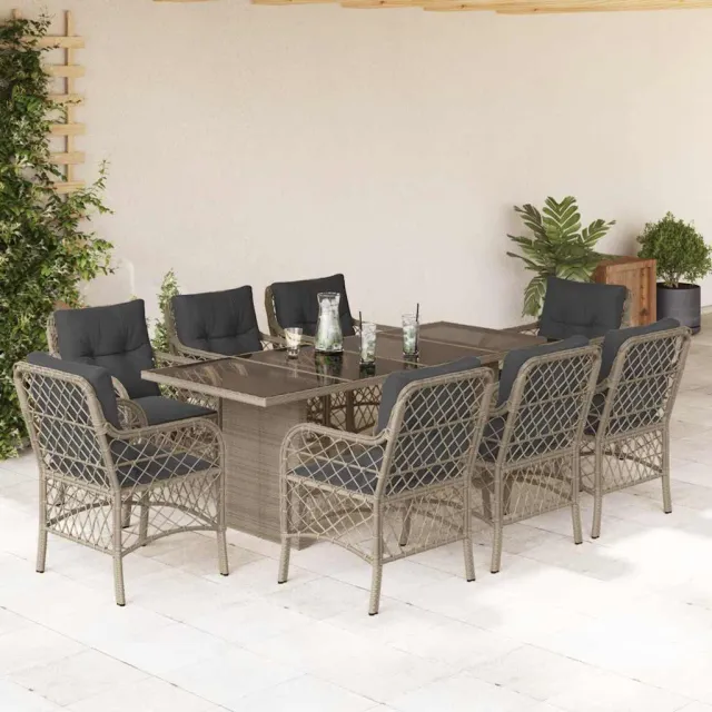 vidaXL 9-delige Tuinset met kussens poly rattan lichtgrijs grijs, foto 2