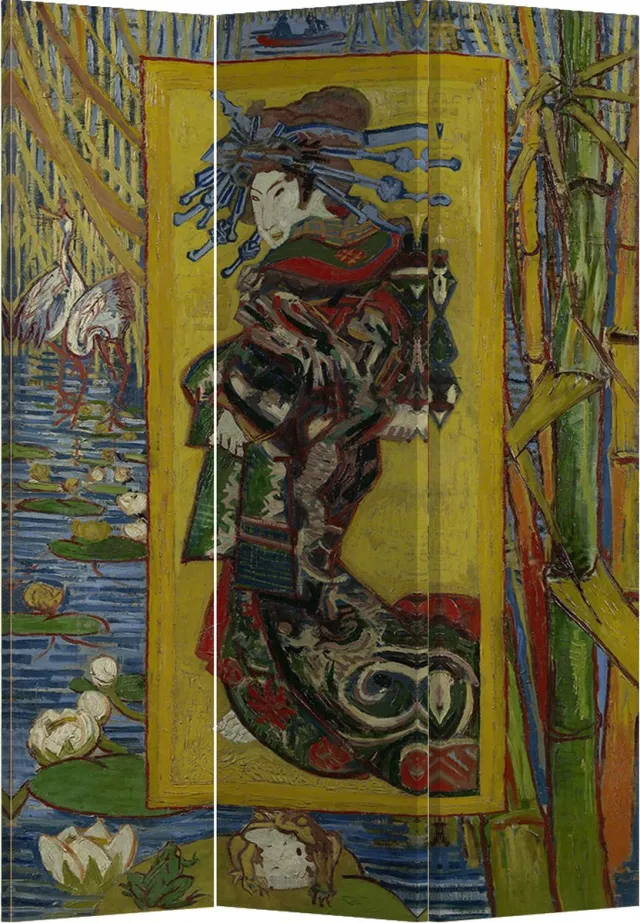 Fine Asianliving Kamerscherm Scheidingswand B120xH180cm 3 Panelen Van Gogh De Courtisane Geel, Multicolour