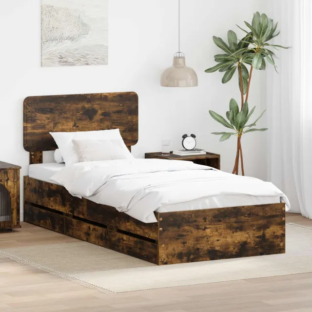 vidaXL Bedframe met lade Gerookte Eik 100 x 200 cm Geconstrueerd hout Bruin
