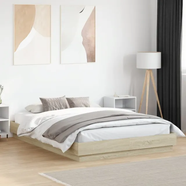 vidaXL Bedframe bewerkt hout sonoma eikenkleurig 150x200 cm Bruin