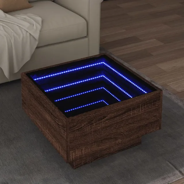 vidaXL Salontafel met LED 50x50x30 cm bewerkt hout bruin eikenkleurig, foto 2