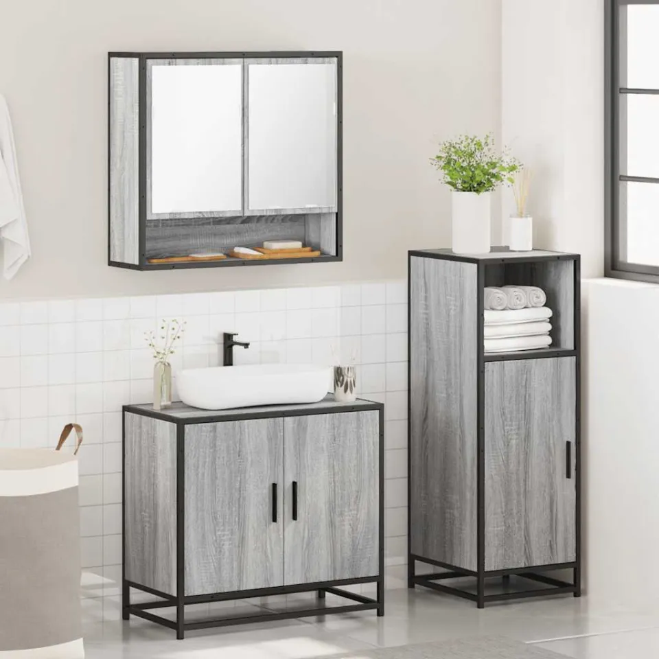 vidaXL 3-delige Badkamermeubelset bewerkt hout grijs sonoma eikenkleur, foto 4