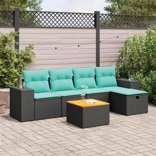 vidaXL 6-delige Loungeset met kussens poly rattan zwart, foto 2