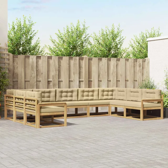 vidaXL Buiten bankenset 9 st 9-zits Wit en Beige