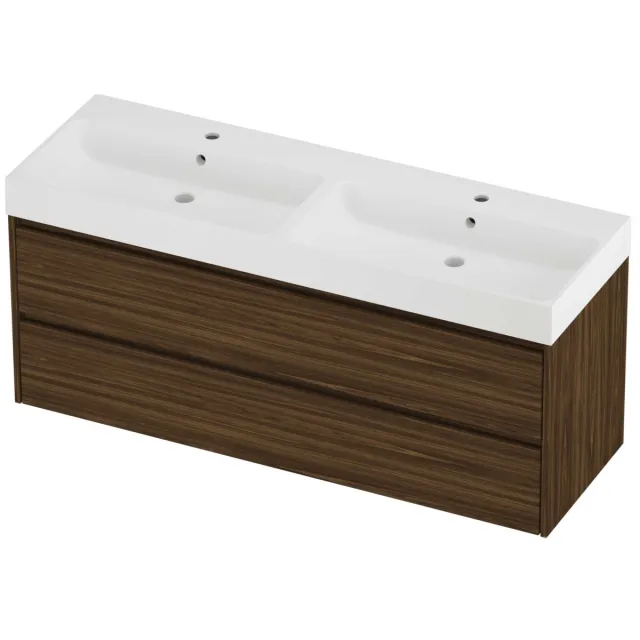 Proline Podium Badmeubelset Polystone Loft 2 Gaten 140x46x62 cm Mat White Cabana Oak Eiken