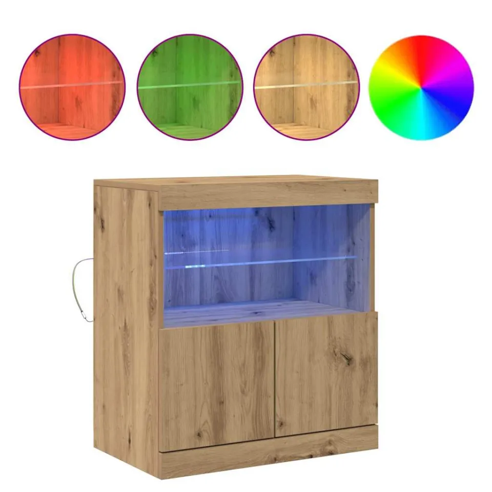 vidaXL LED Sideboard Bruin 60,5 x 37 x 67 cm Bewerkt hout, foto 4