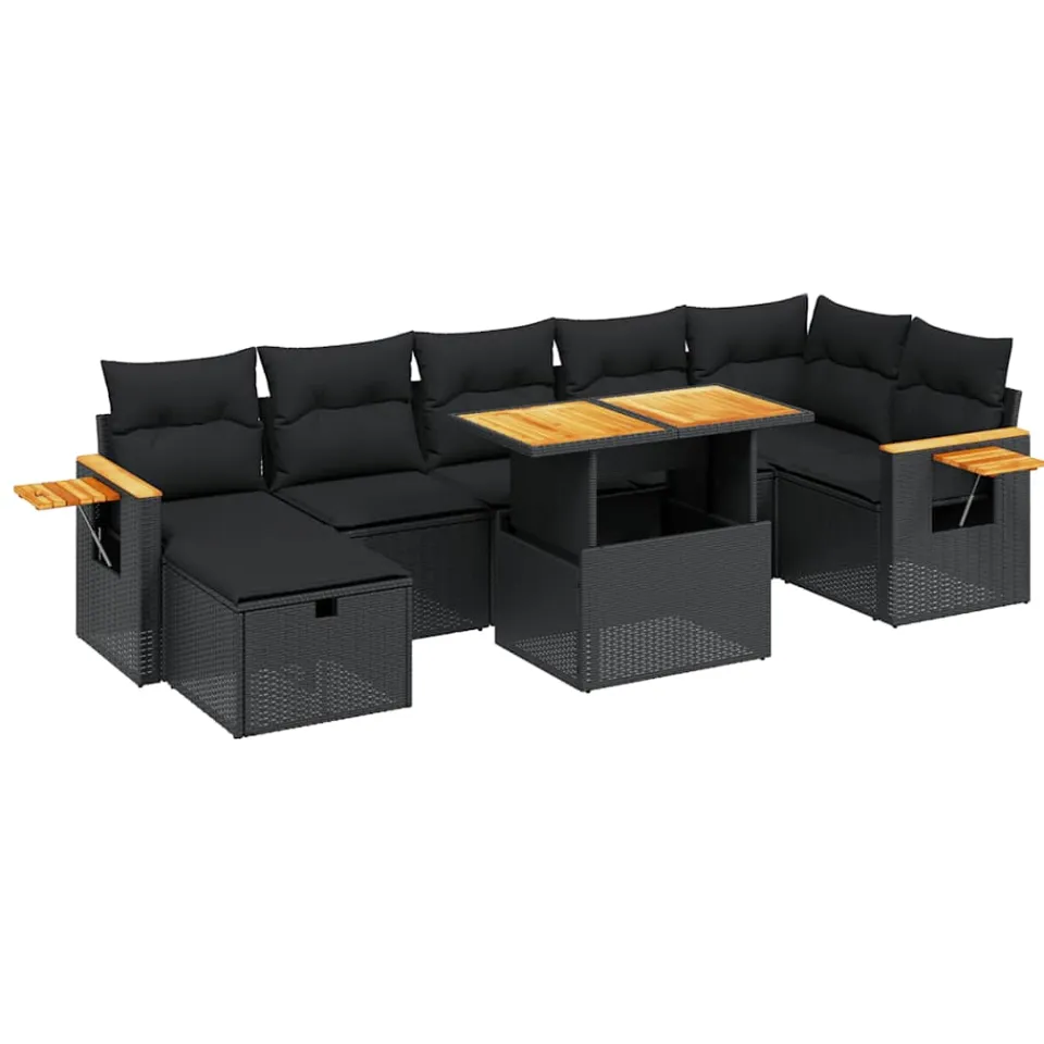vidaXL 8-delige Loungeset met kussens poly rattan zwart, foto 3