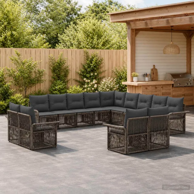 vidaXL Tuinbankenset 13 st 13-zits Grijs en Donkergrijs poly rattan, foto 2