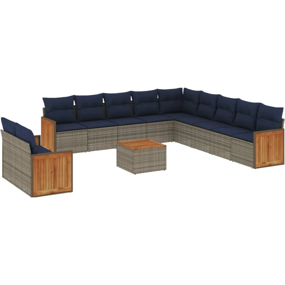 vidaXL 12-delige tuinbankset met kussens, grijs polyrotan, foto 3