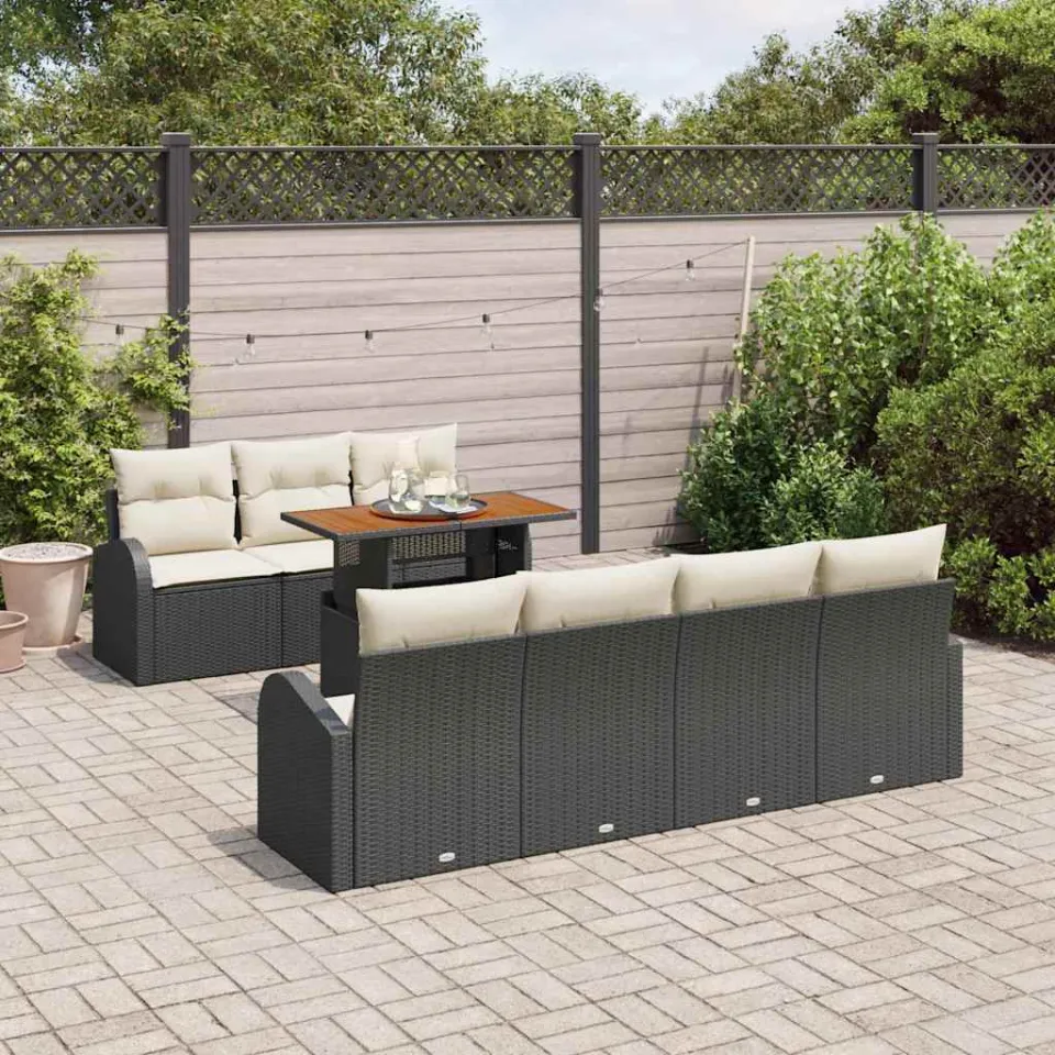 vidaXL Tuin Sofa Set 8 st Zwart Poly riet, foto 3