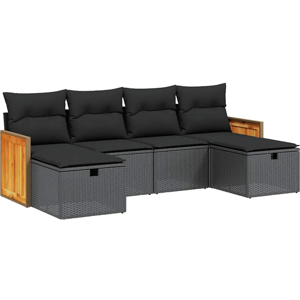 vidaXL 6-delige Loungeset met kussens poly rattan zwart, foto 3